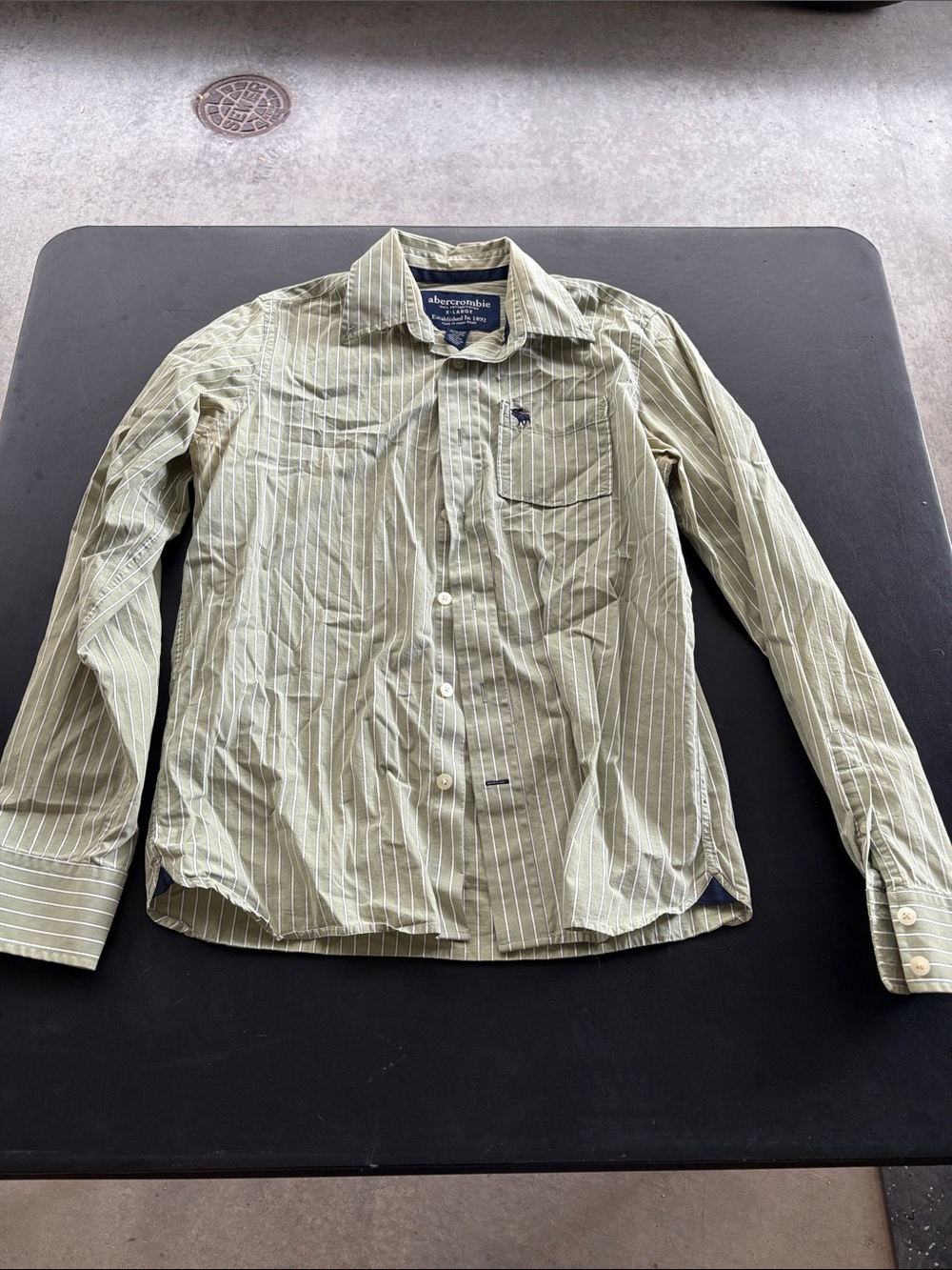 Abercrombie & Fitch Olive Green Pinstripe Button-Down Shirt